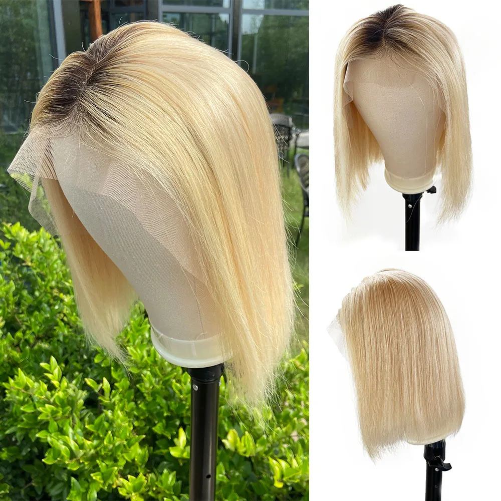 

Straight Ombre 613 13x1 T Part Lace Front Bob Wigs 180% Density Glueless Blonde Pre Plucked Hairline Short Blunt Cut Bob Wig