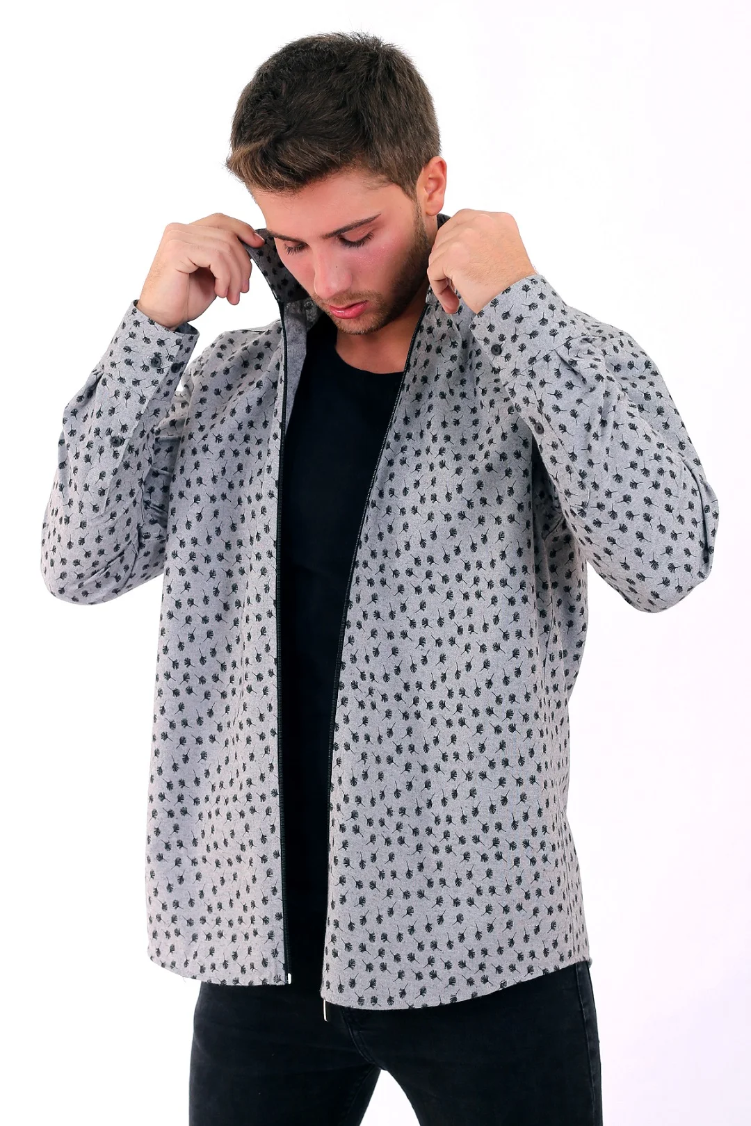 Мужская рубашка на молнии с принтом LUMBERJACK (серый) | одежда