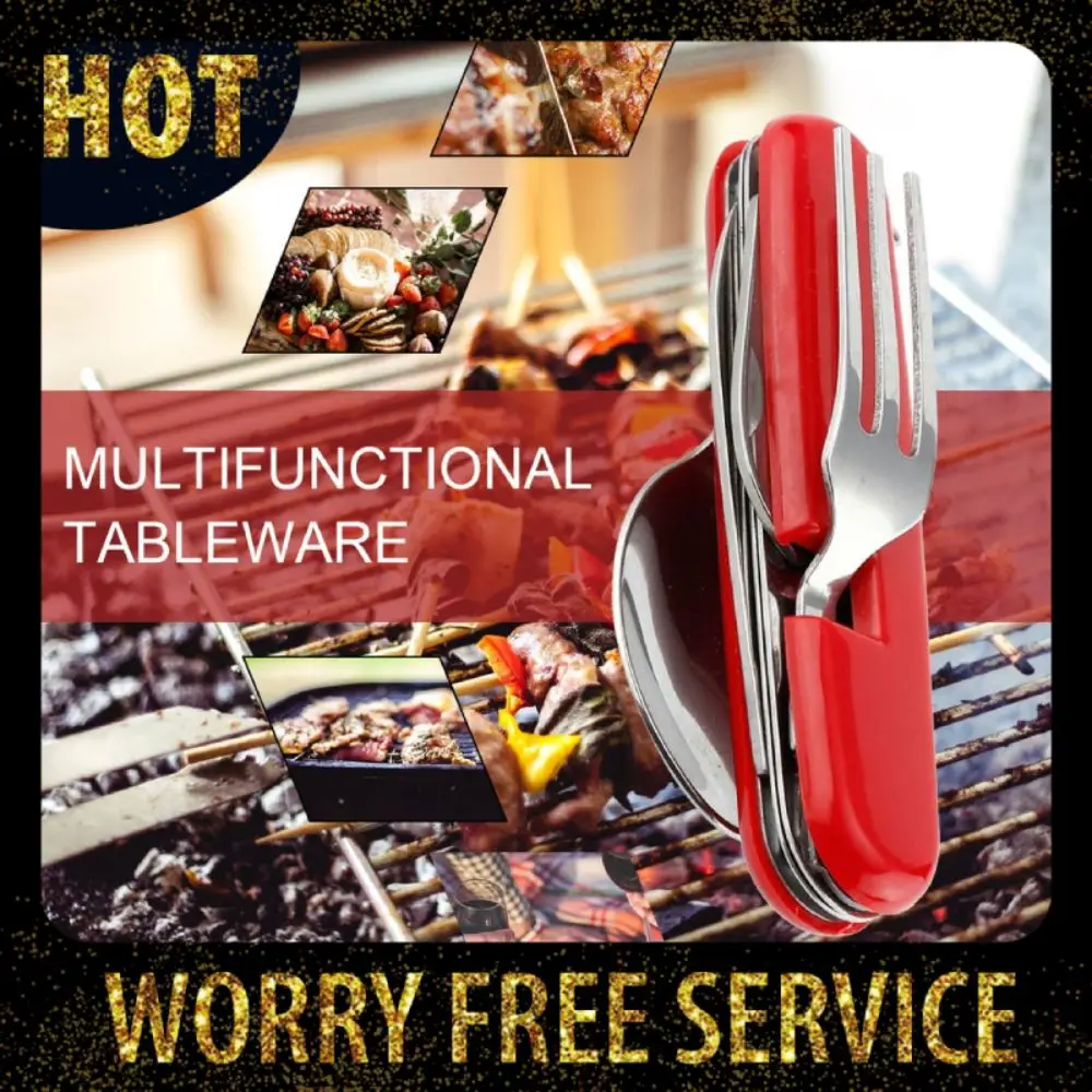 Многофункциональная уличная посуда складная вилка из нержавеющей стали ложка