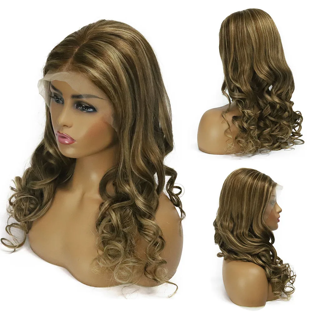 Brown Highlights Natural Wave Lace Frontal Wig No Glue 13x4 Loose Wavy Free Part Human Hair Wigs Pre Plucked With Baby Hair