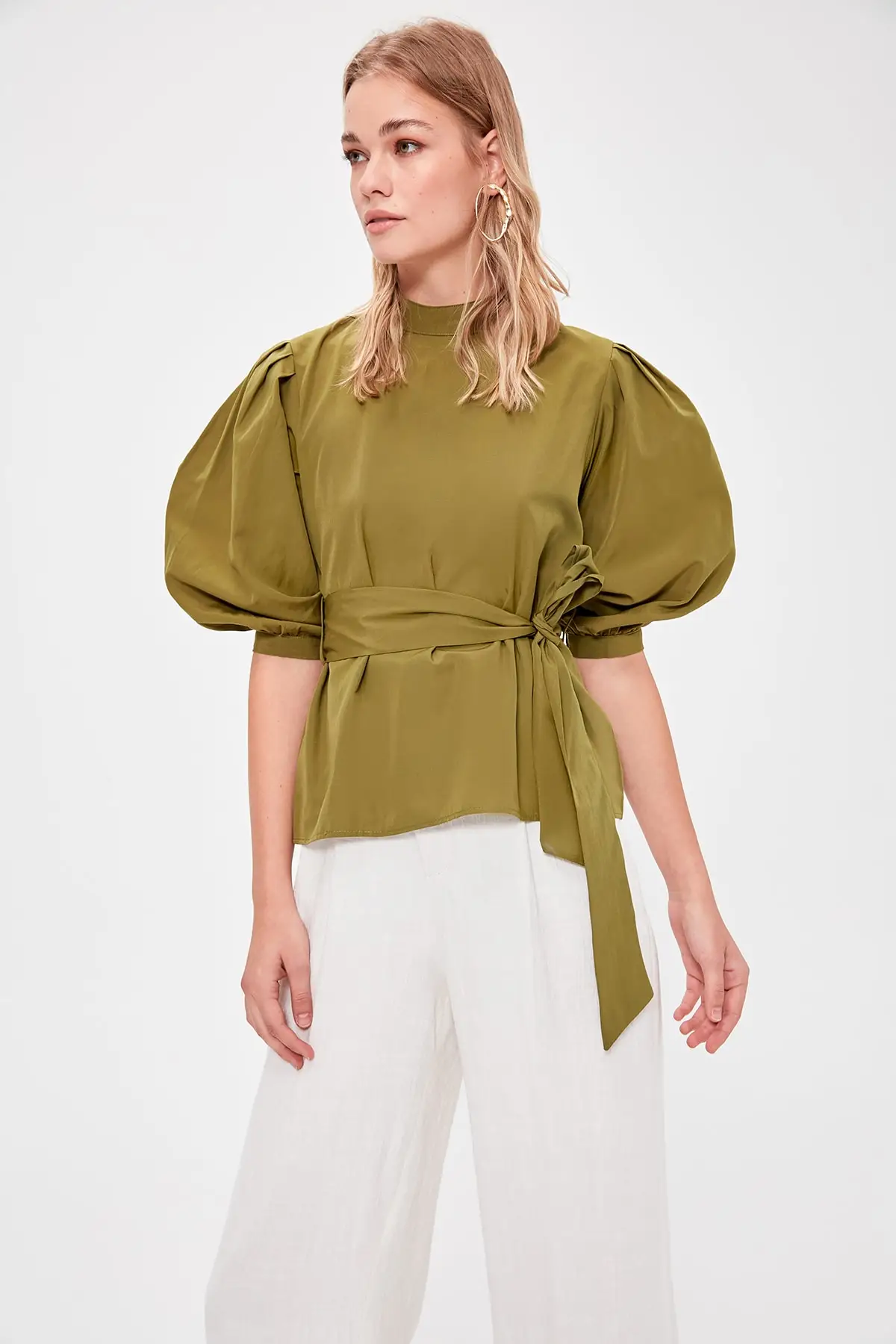 Trendyol зеленая шнуровка подробная Bluz TWOAW20BZ0703| |