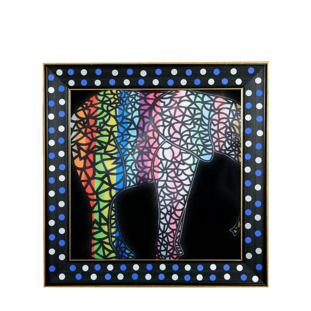 

Canvas Painting Luxury Framed Colorful Elephant with Glass 51 * 51 cm