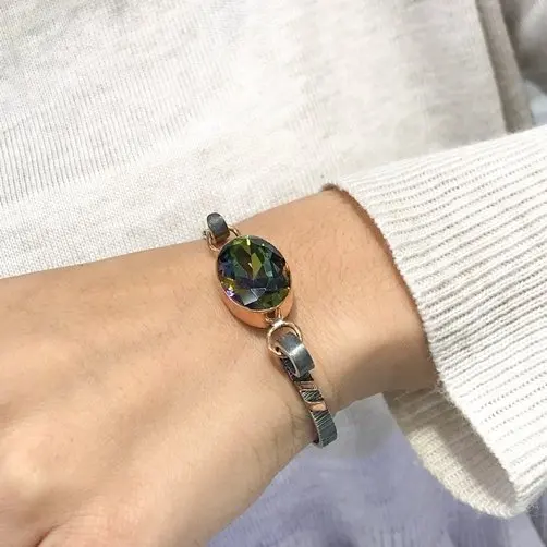 Овальный Мистический топаз ручной работы подлинный Серебряный браслет|Гибкие и