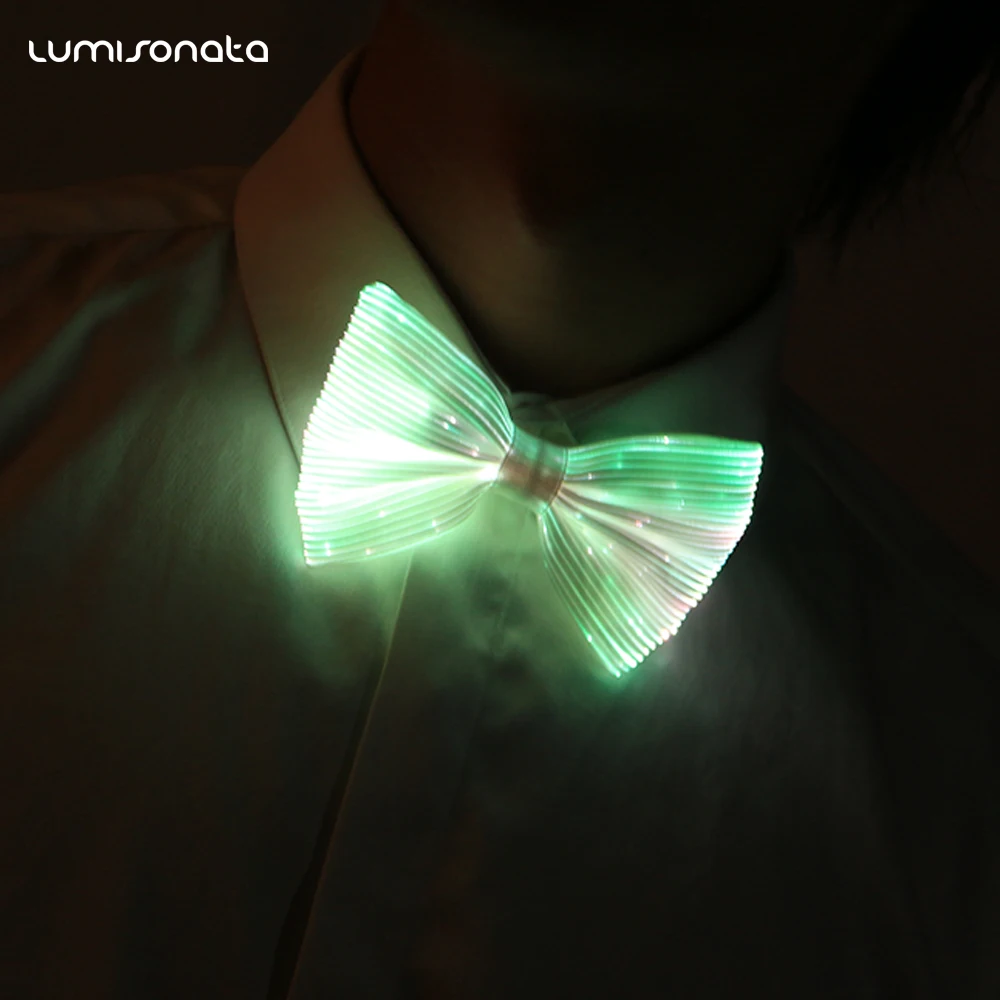 

Wholesale 15pcs/Lot Decoration Custom LED Light Christmas Bow Tie Black Fiber Optic Glow Men Neck Tie Wedding Party Gift Ties