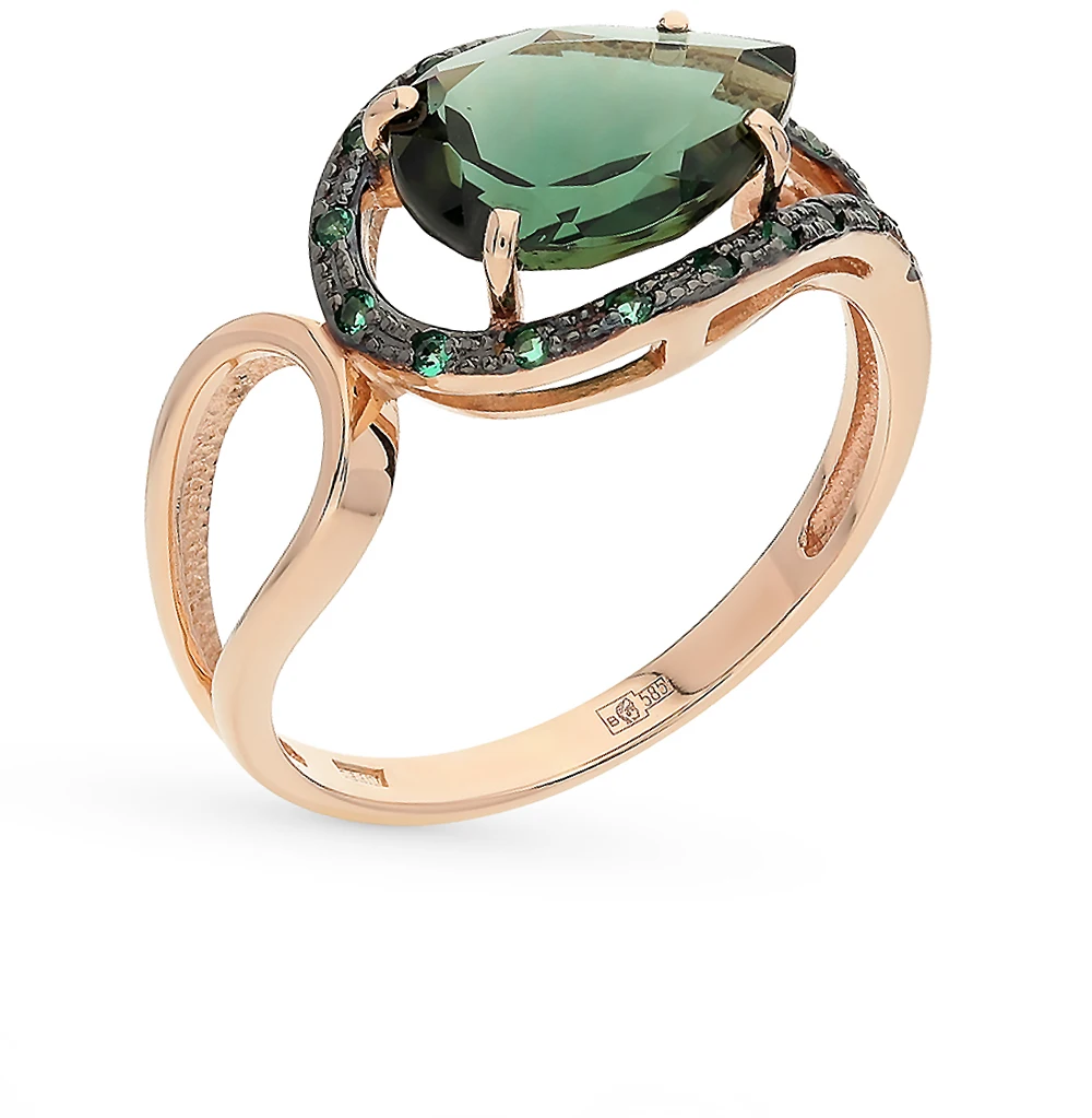 Золотое кольцо с турмалинами и фианитами SUNLIGHT проба 585|Кольца| |