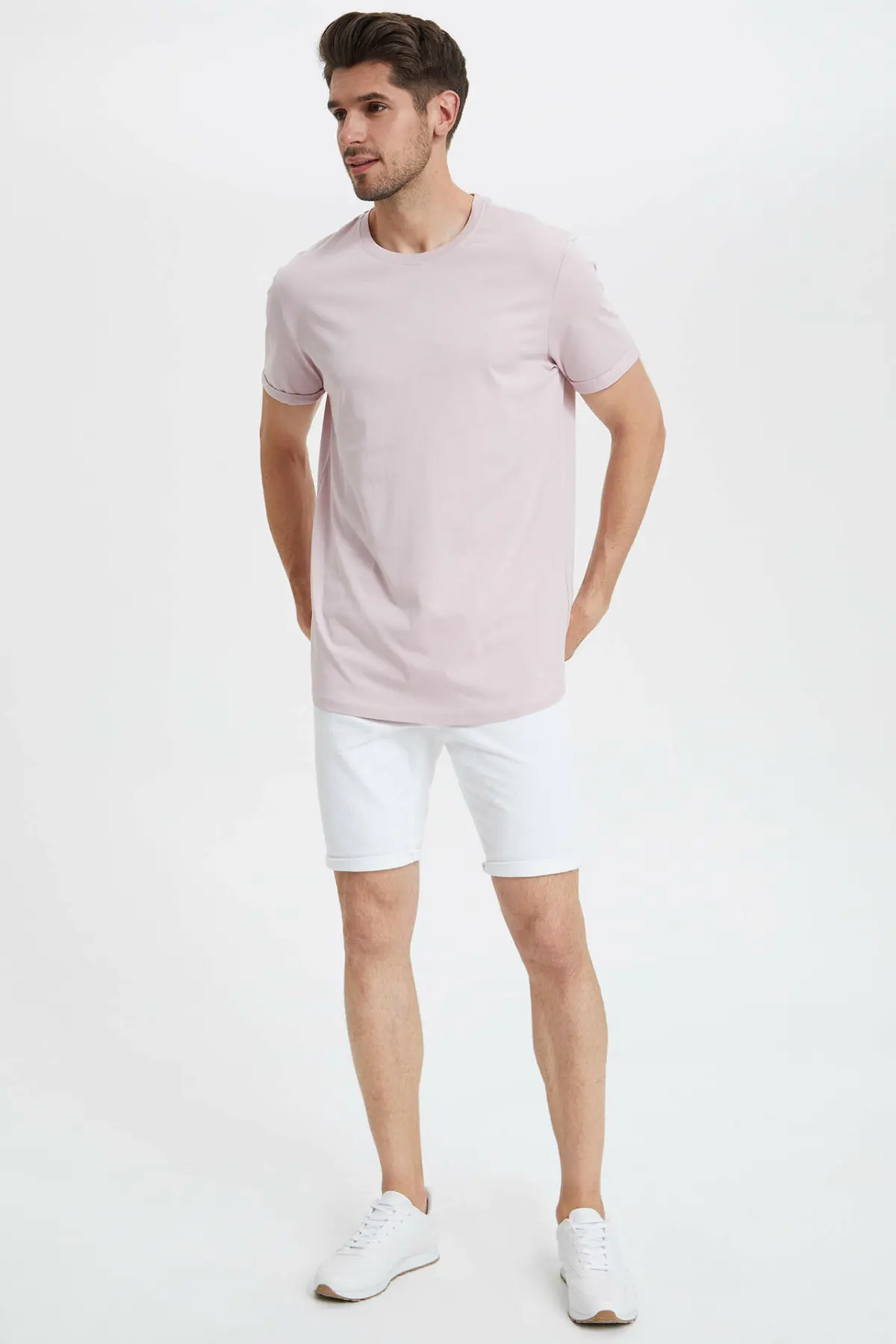 DeFacto Летняя мужская модная футболка с круглым вырезом мужские однотонные