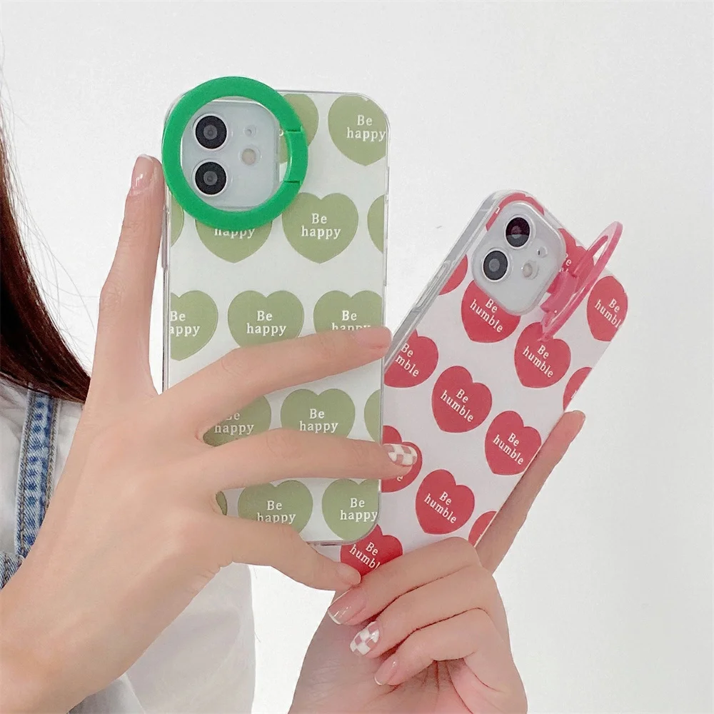 

Holder Bracket Case For iphone X XR 6 6S 7 8 plus SE Fundas Cartoon Love Heart Cover for iPhone 12 XS 11 Pro Max Back Case Cover
