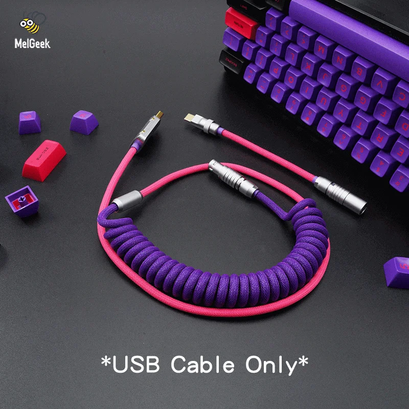 

MelGeek Handmade Coiled USB Cable with Aviator Customized MG Ghost Keycaps Colorway Type C Mini USB Micro USB Cable