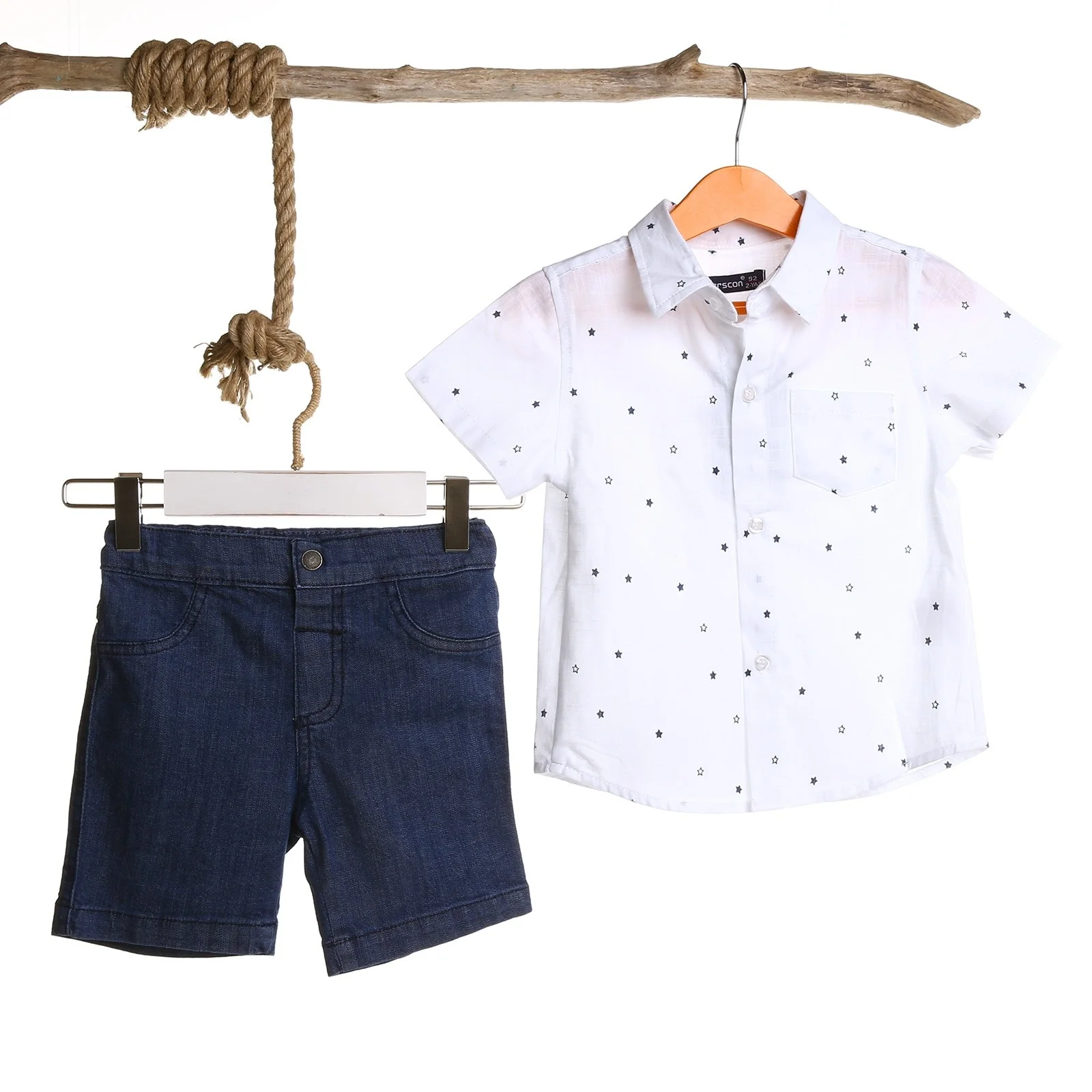 Ebebek Verscon/рубашка с текстурой для маленьких мальчиков Комплект джинсовыми