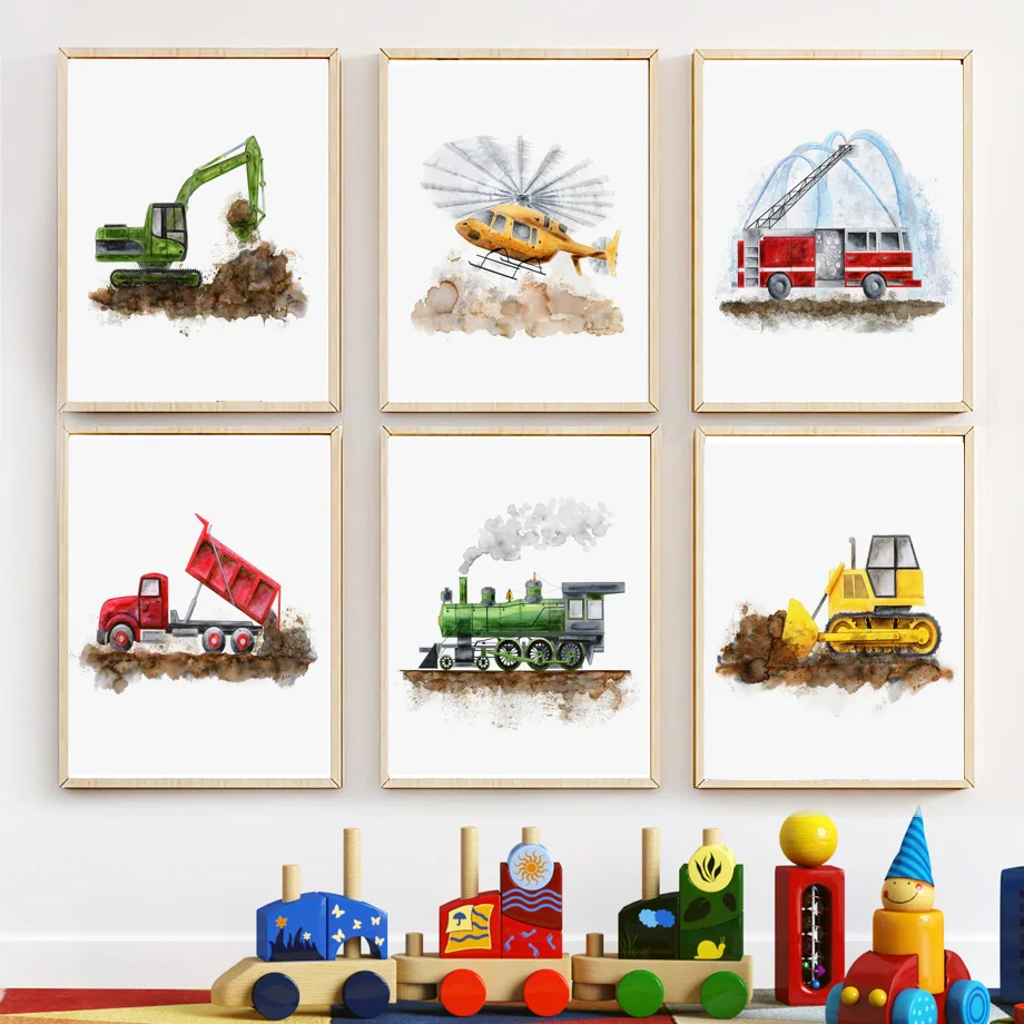 

Helicopter Racing Dump Truck Digger Bulldozer Wall Art Canvas Painting Nordic Posters And Prints Wall Pictures Kids Room Decor