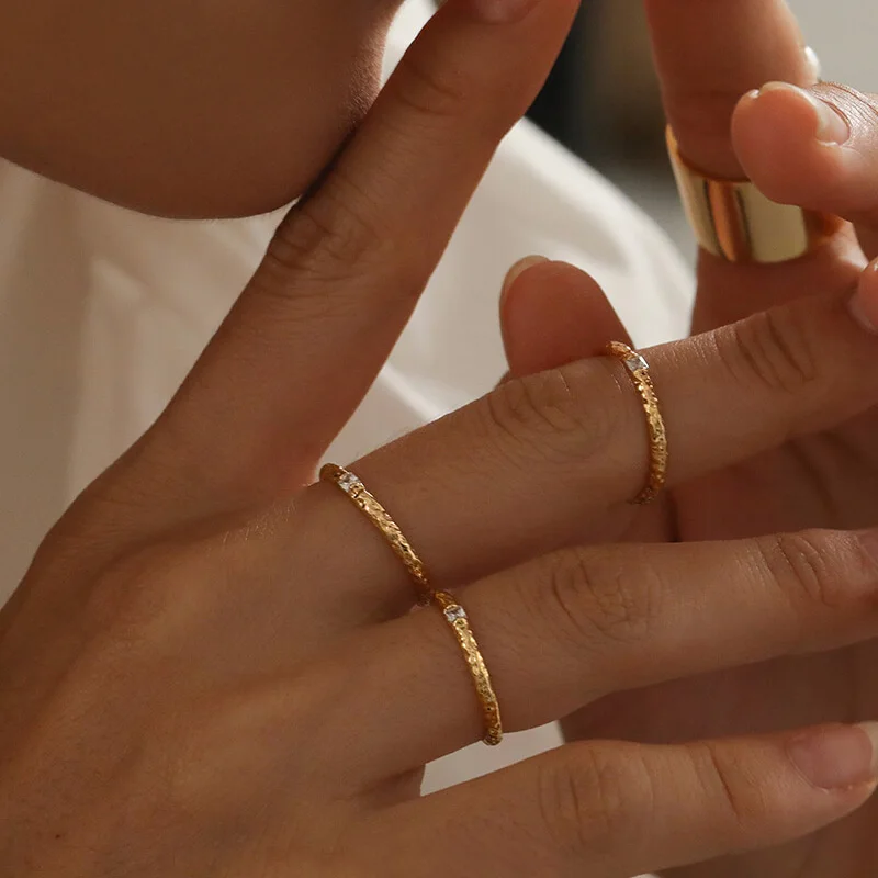 

Trendy Thin Rings for Women Gold Plated ﻿Stackable Vintage Lava Ring Set Cubic Zirconia Finger Ring Fashion Dainty Jewelry Gifts