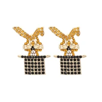 cute colorful luxury rhinestone magic hat rabbit earrings fashion korean animal dangle earrings for women jewelry accessories