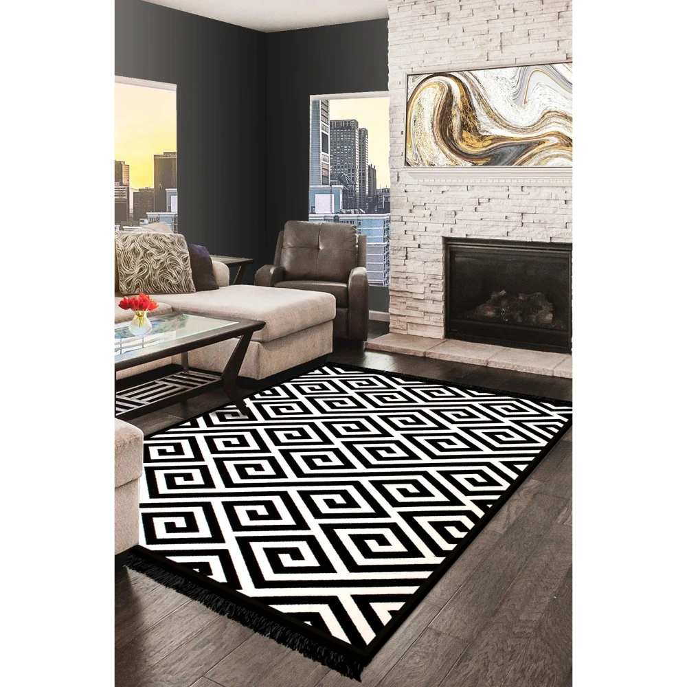 Acrylic Carpet Double Sided Use Geometric Pattern Home, Office, Workplace Home Front Back Side Textile Black White Free Shipping