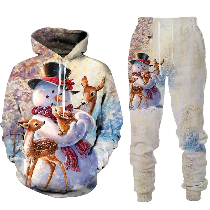 

Christmas Gift 3d Print Hoodies Pants Women's Tracksuit Sets Two Piece Fashion Couple Chrismas Snowman Pullover Sweatshirt Suits