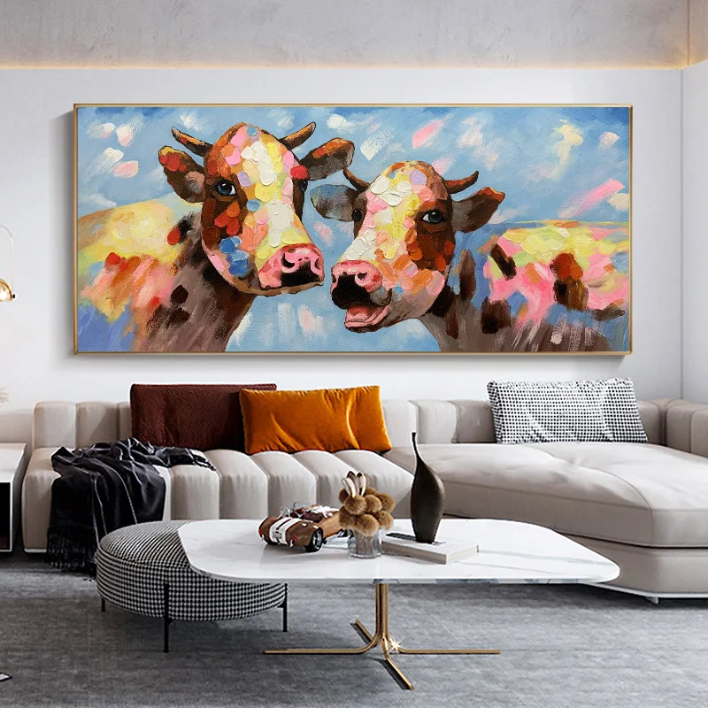 

Animal Abstract Cow Picture Art Canvas Mural Modern Home Porch Living Room Decoration 32X68Inch(80X170CM)
