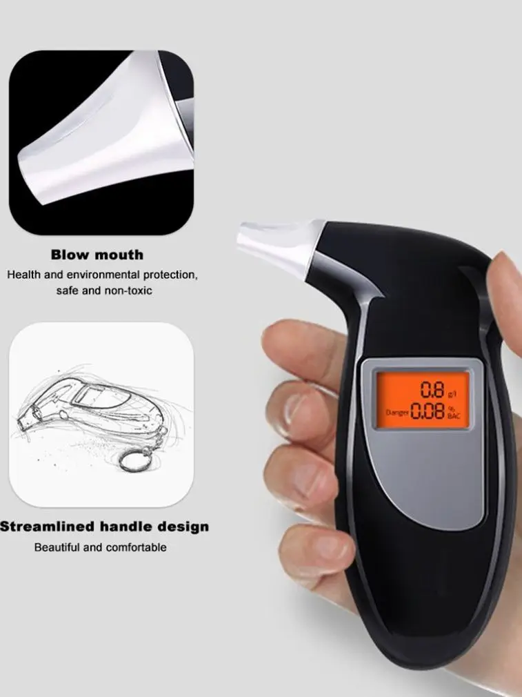 LeftSuper AT68 Backlight Type Alcohol Tester Alcohol Breath Tester Analyzer Detector Tester Keychain Breathalizer Device 