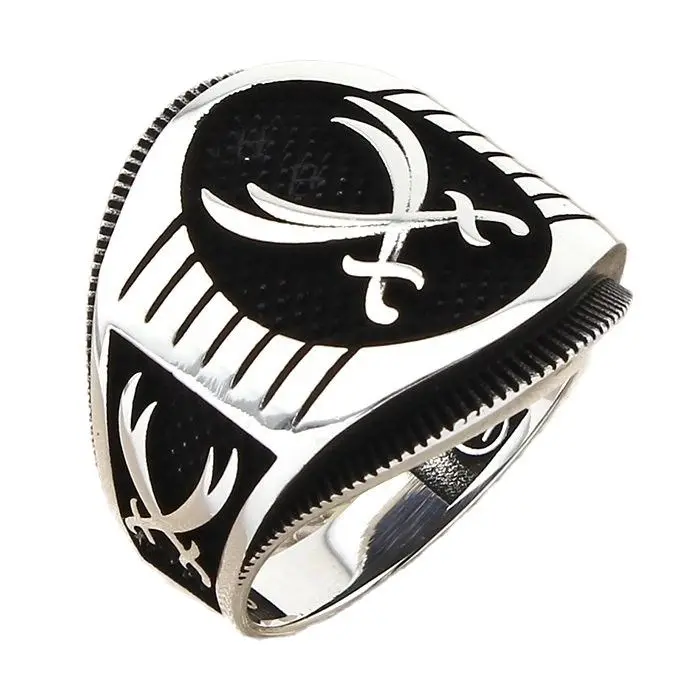 

Серебряное кольцо с зулфикаром, модель с двойным мечом, винтажное мусульманское кольцо ручной работы для мужчин, Сделано в Турции