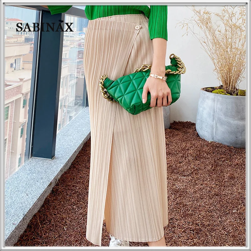 

SABINAX Long Folds Skirt Solid Fashion Casual Style Long Skirt Elegant Klein Blue Mid Length 2022 Summer Spring Women's Clothing