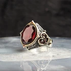 Красный Камень Циркон 925 пробы серебро Для мужчин, кольцо, кольцо из нержавеющей стали