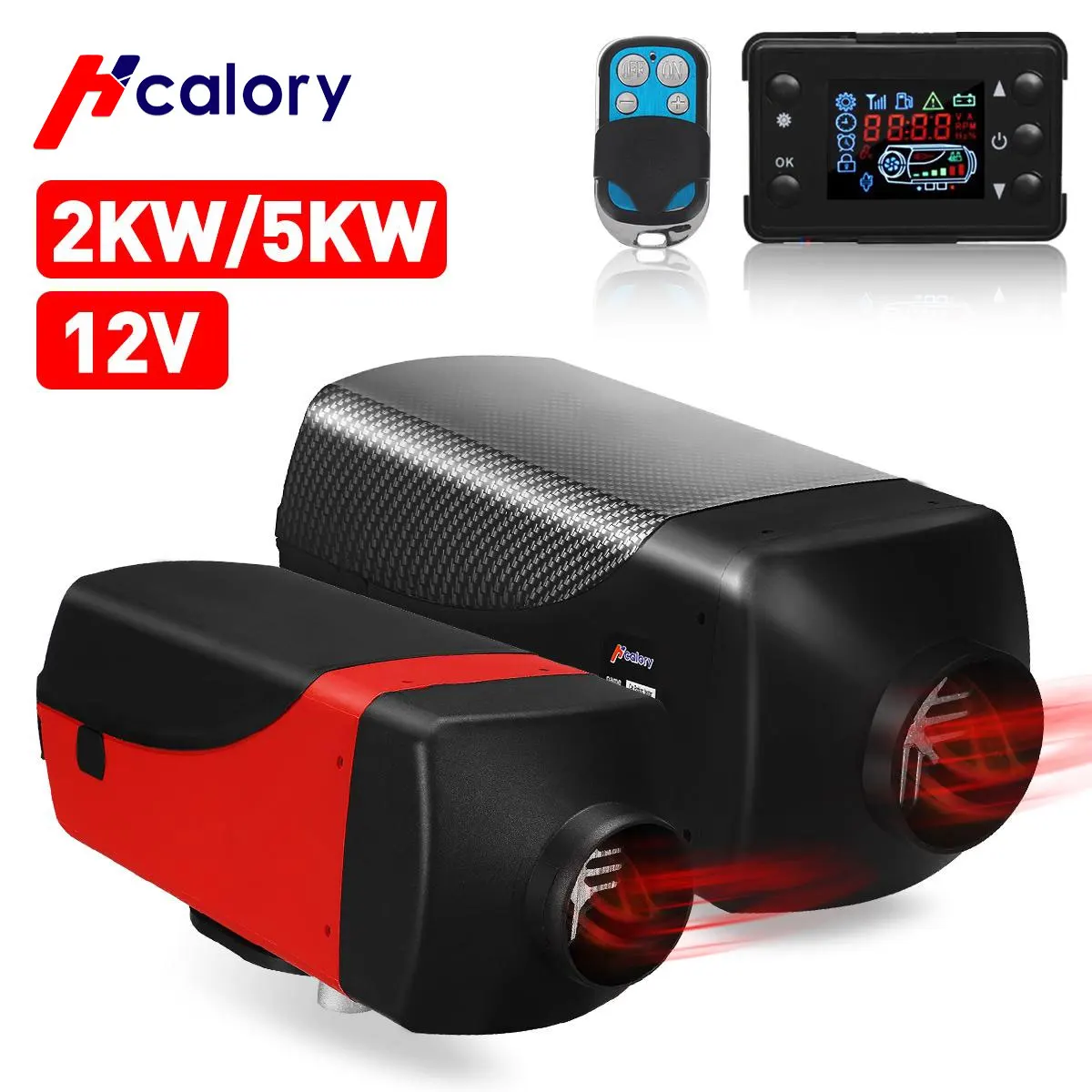 $92.88 Car Heater 12V 24V 5KW 2KW Car Diesel Air Parking Heater Autonomous Heater Single Hole Heater with LCD Remote Control for Truck