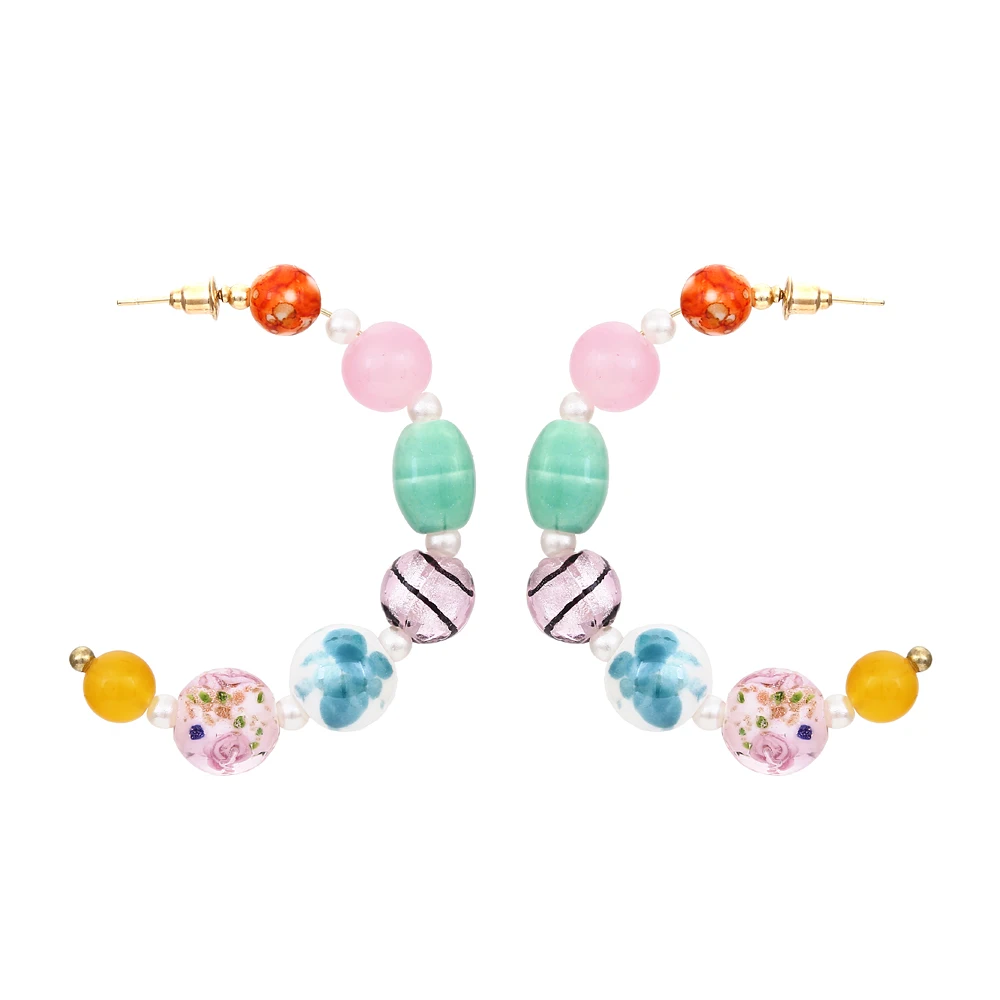 

ZA New Ethnic Liuli Ball Hoop Earrings Fashion Bohemia Manual Beaded Glass Beads Pearl Dangle Earrings For Women Jewelry