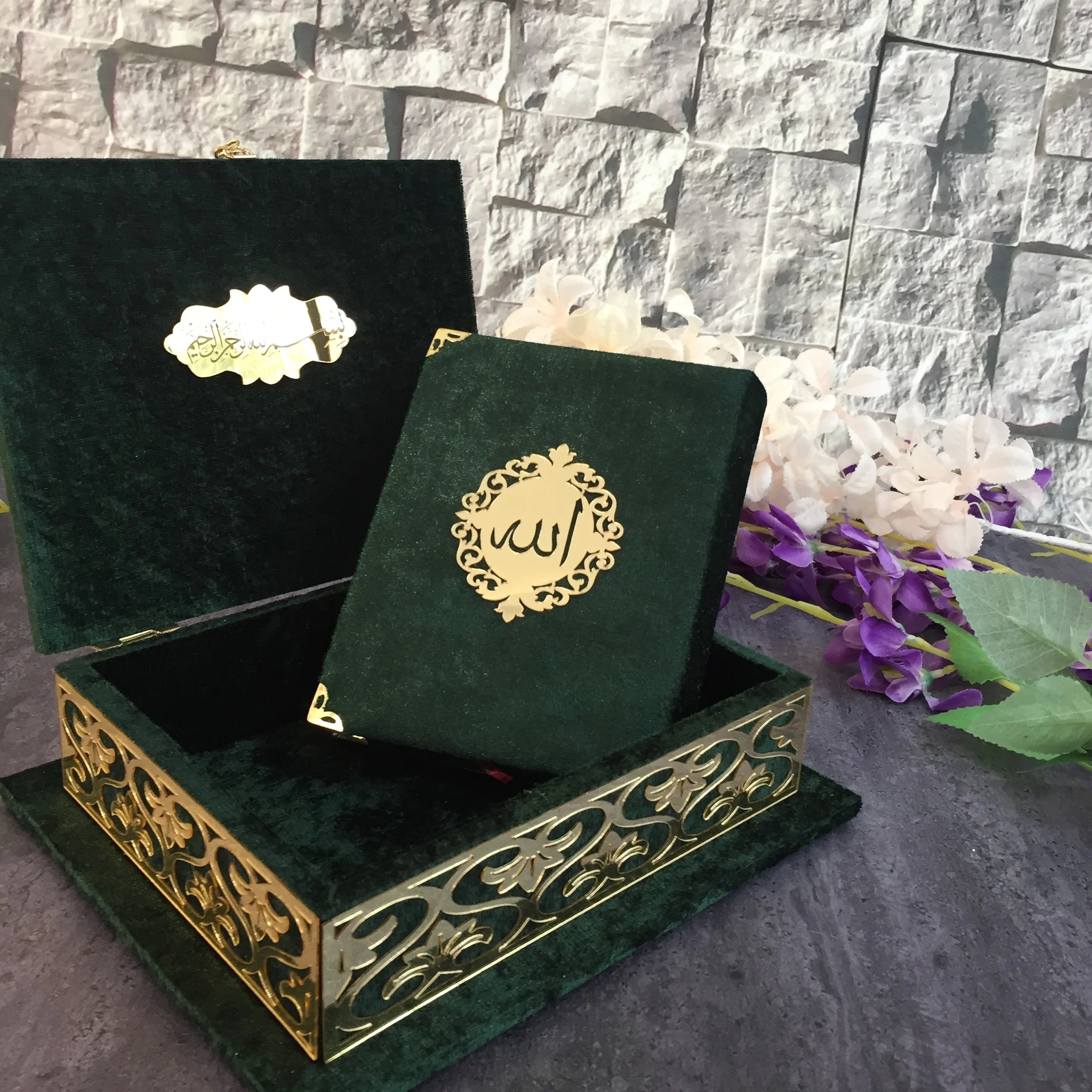 Holy Quran Prayer Book Velvet Covered Set with Mirror Tag Kuran-i Kerim favor Islamic Muslim Wedding Haji Umrah Eid Gifts KORAN enlarge