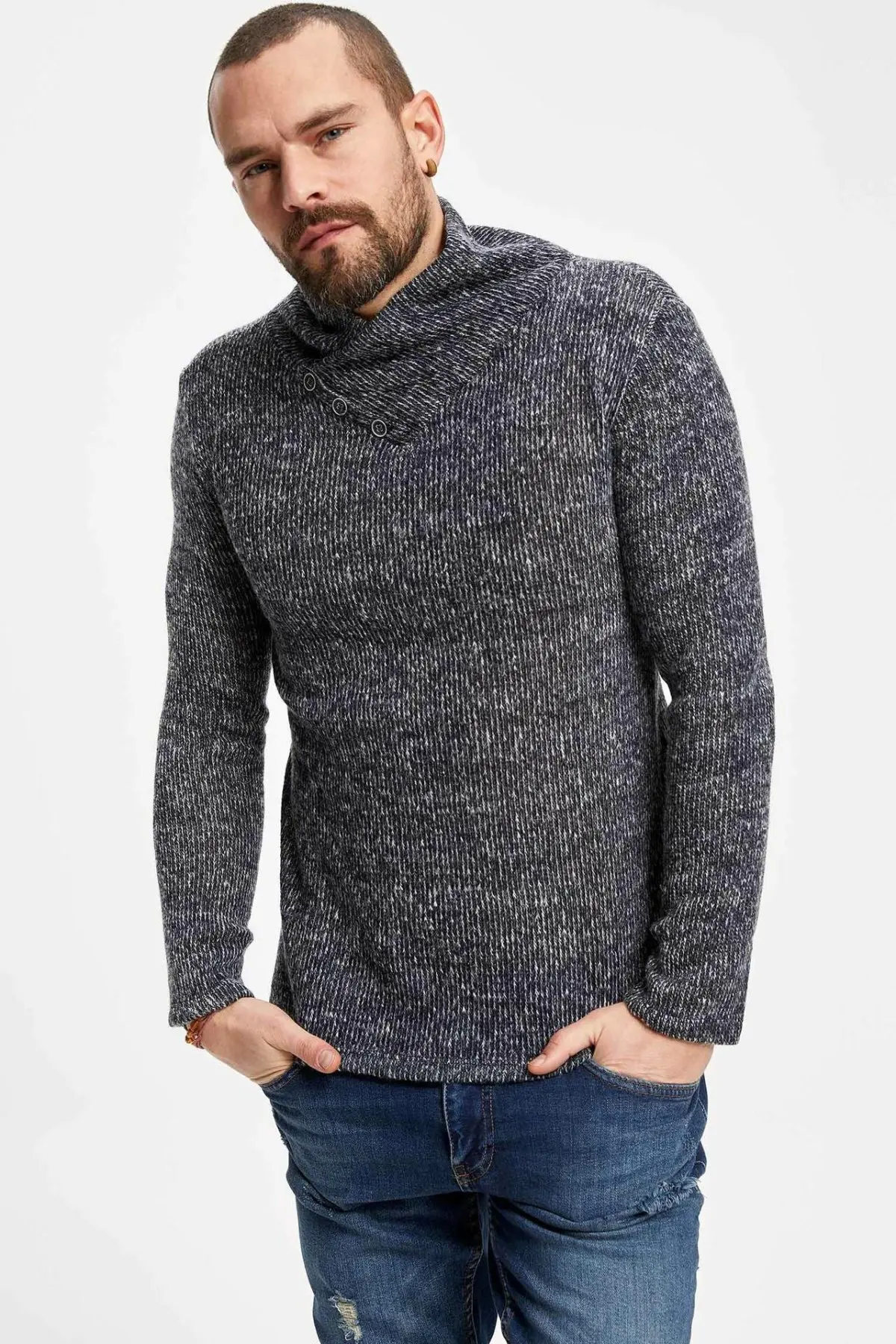 Дефакто Мужская Водолазка с длинным рукавом мужская Повседневная футболка