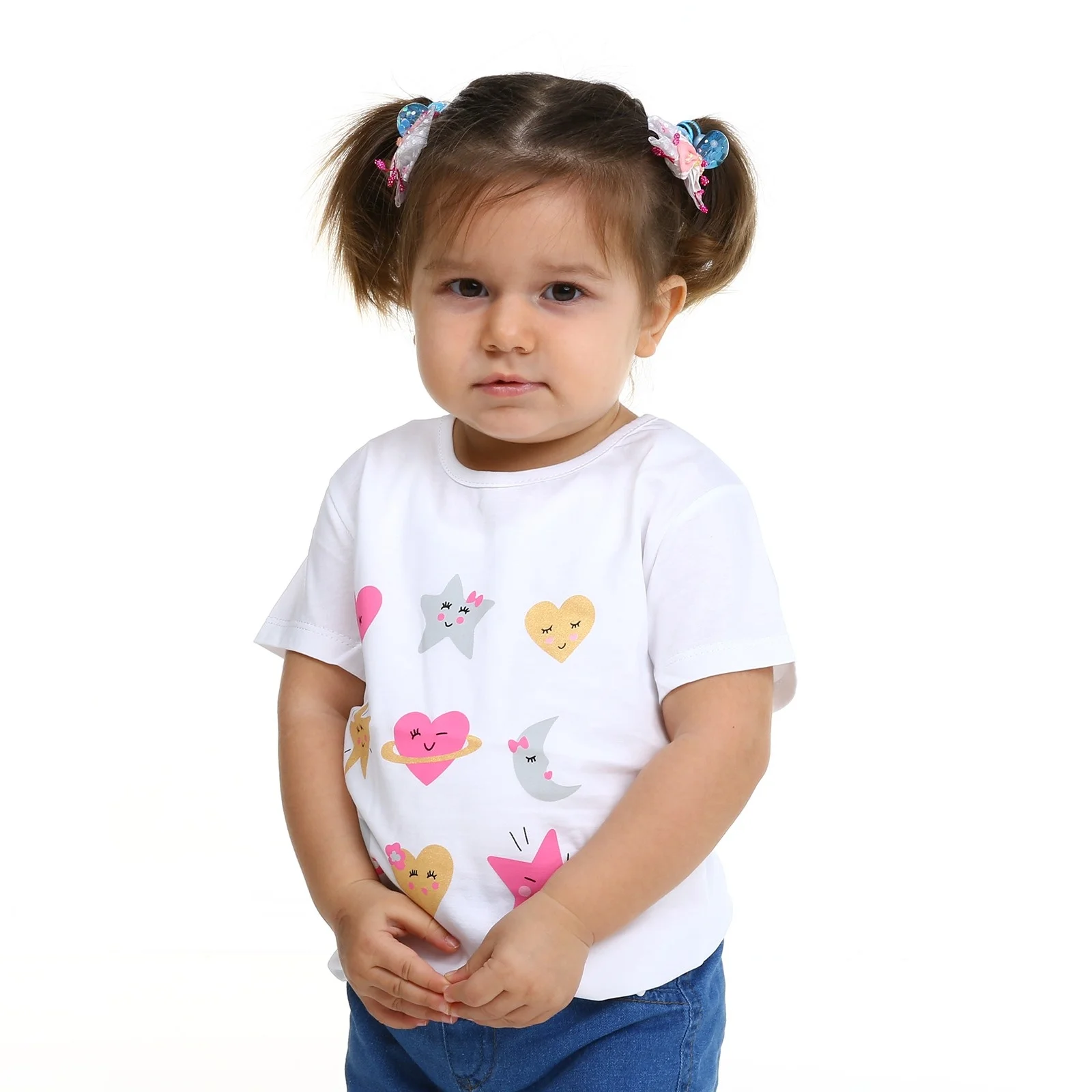 Ebebek HelloBaby/Базовая футболка для маленьких девочек; Повседневная хлопковая футболка с короткими рукавами и круглым вырезом; одежда для малышей; Топ; рубашка