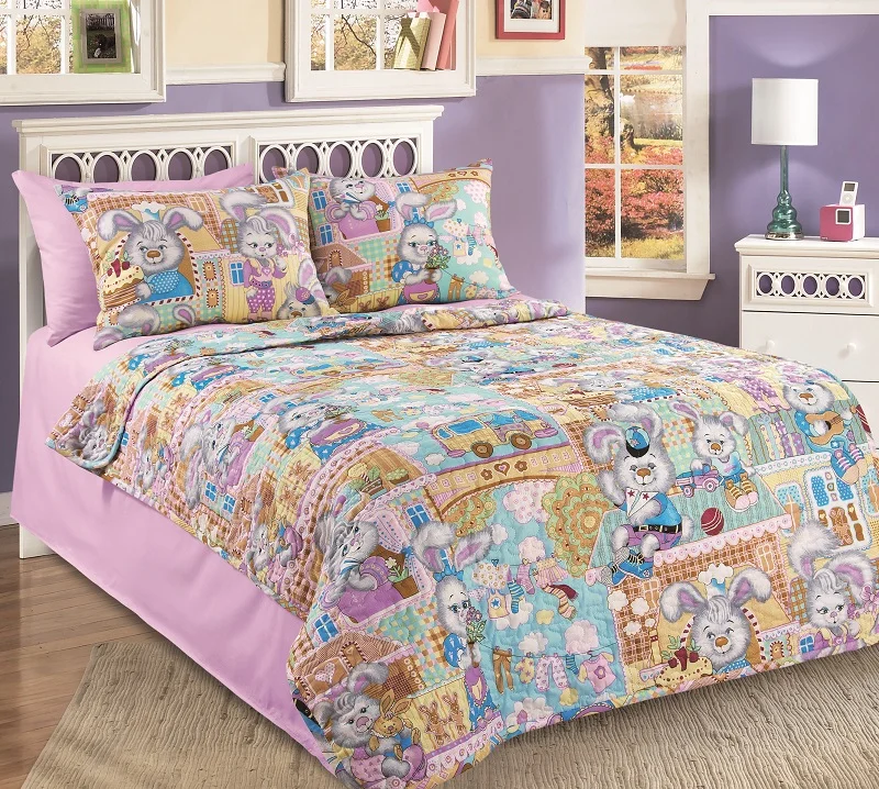 IV Зайкин город дизайн. Детское стеганое покрывало из бязи. Ткань верха: Бязь