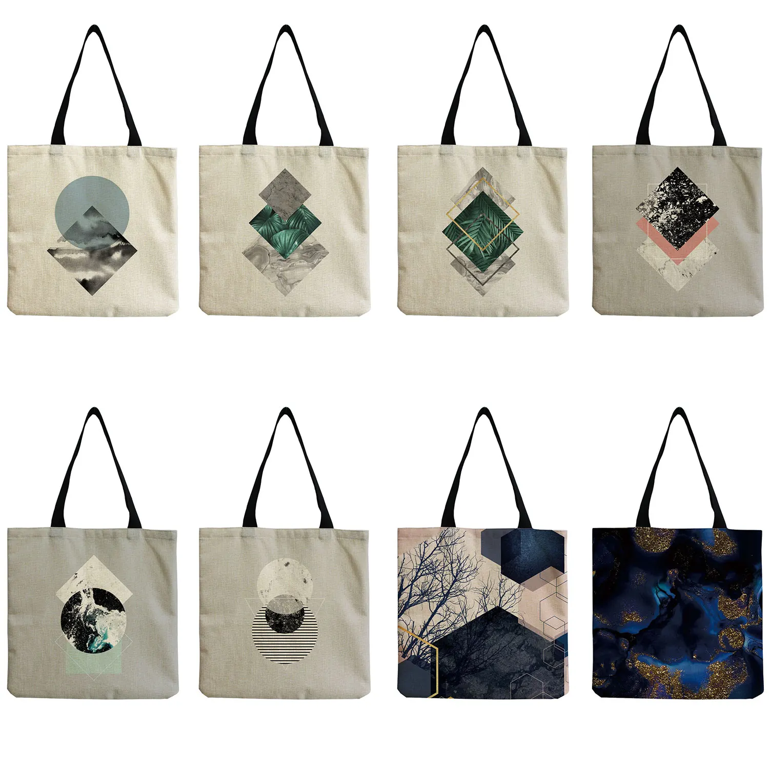 

Geometric Patterns Printed Women Shoulder Bag Outdoor Fashion Portable Handbags High Capacity Eco Friendly Foldable Shopping Bag