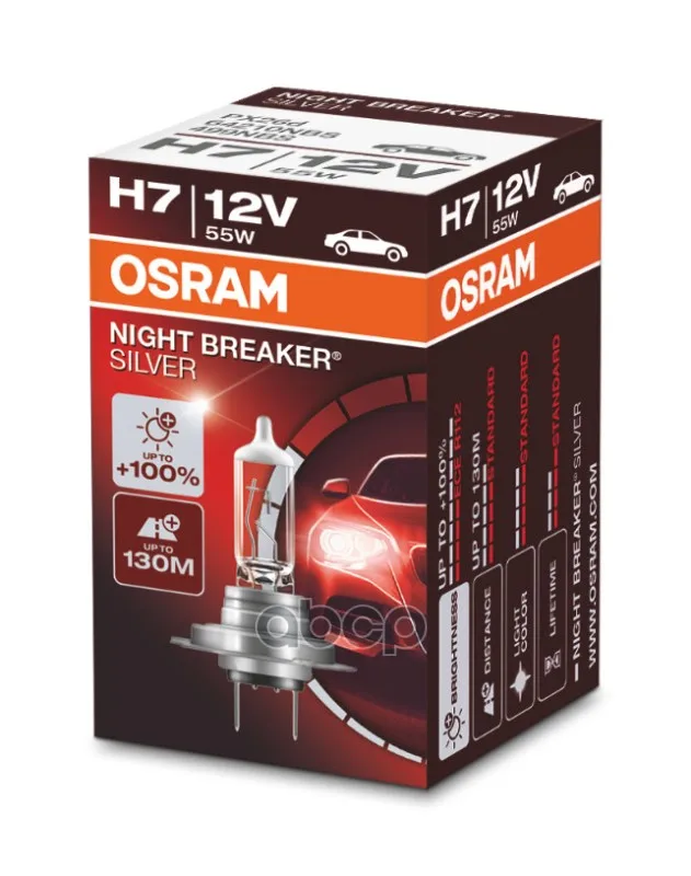 Лампа H7 12v (55w) Night Breaker Silver 1шт Картон Px26d Osram арт. 64210NBS |