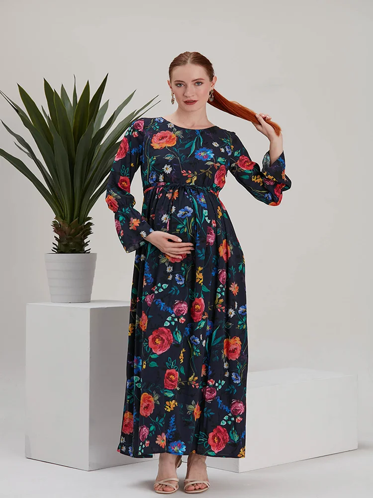 

Платье для беременных с расклешенными рукавами и цветочным принтом