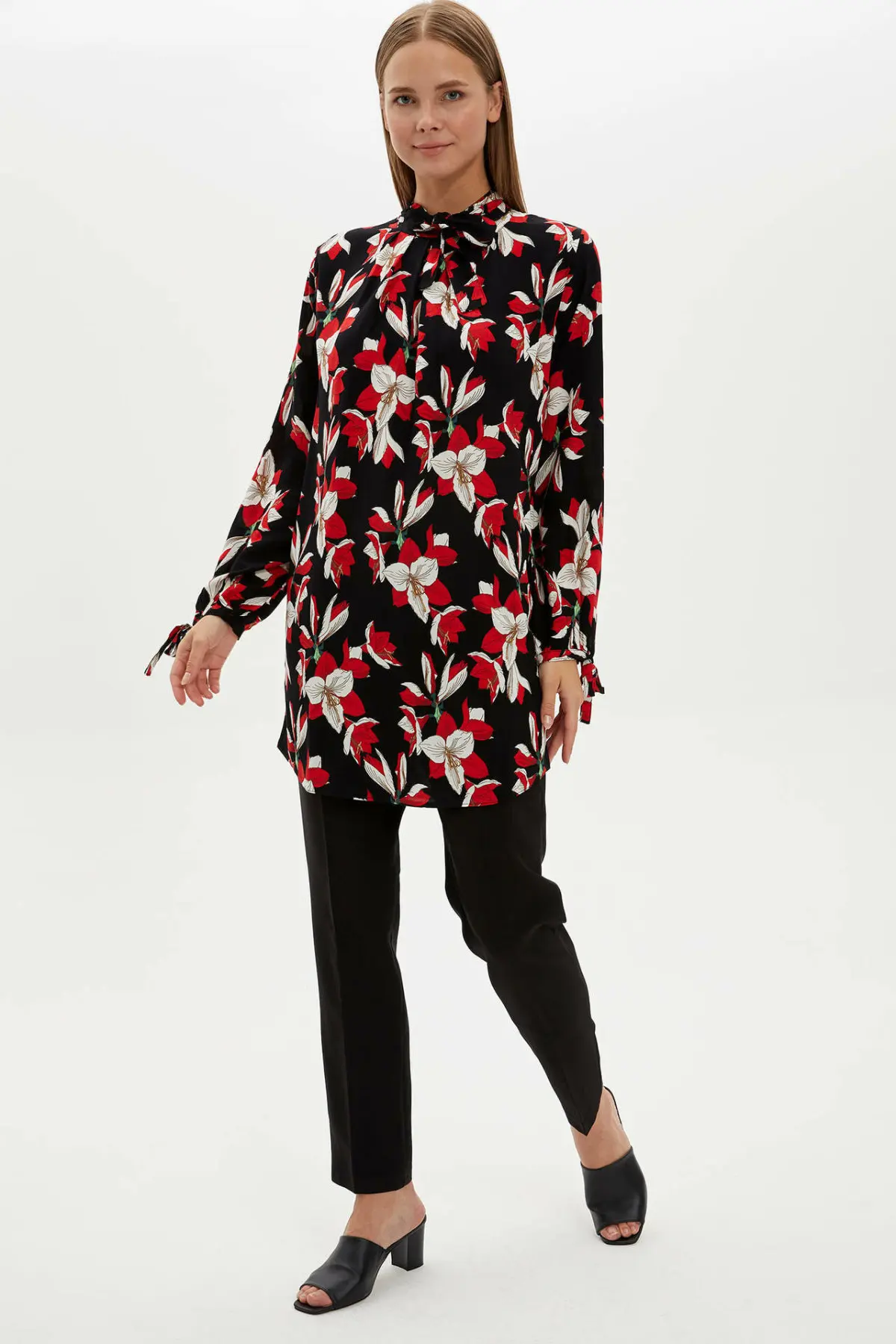 DeFacto женская элегантная Осенняя длинная шифоновая блузка с цветочным принтом