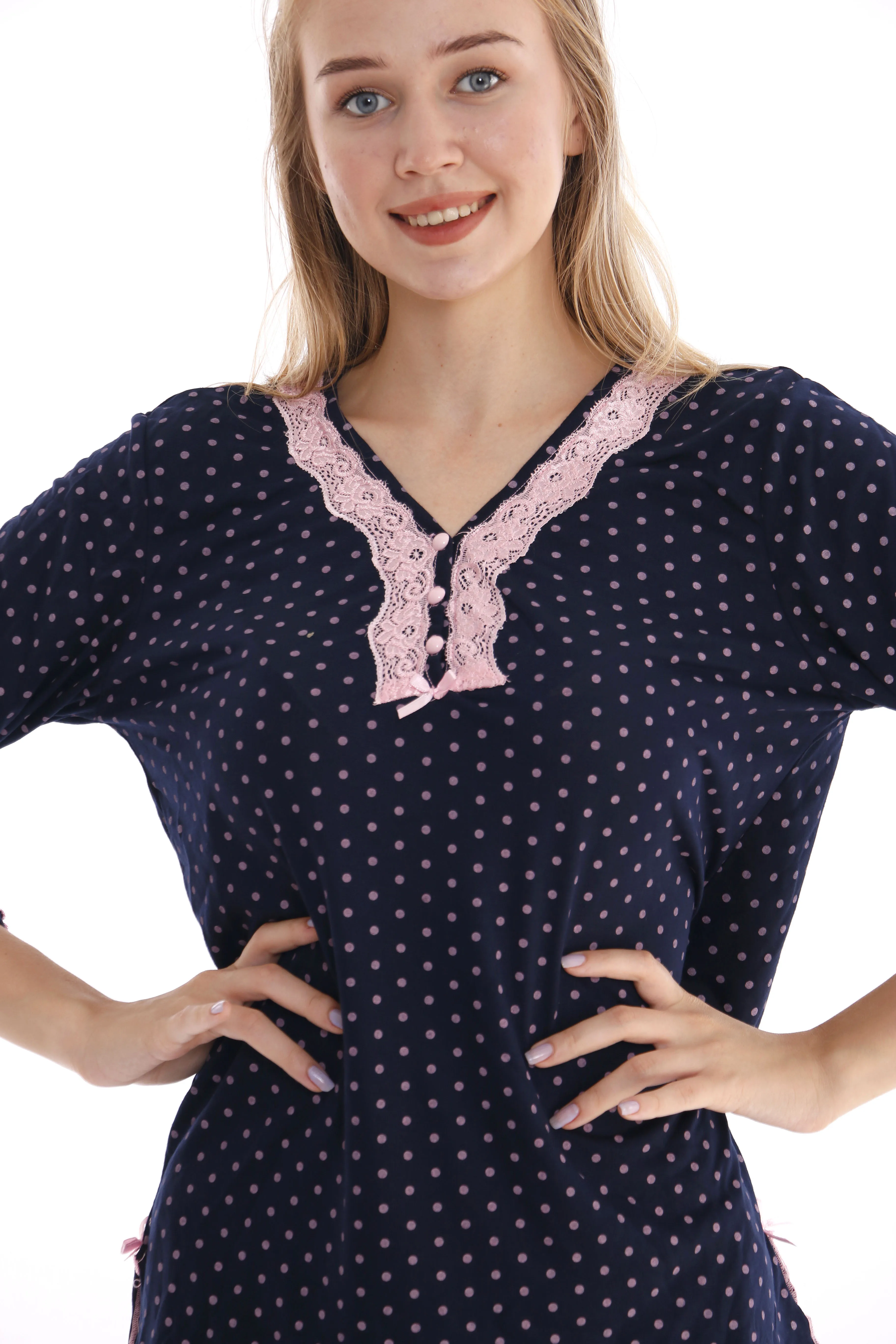 

Mila Moda Puantiyeli Viskon Pamuklu Ksa Kol Pijama Takm Lacivert