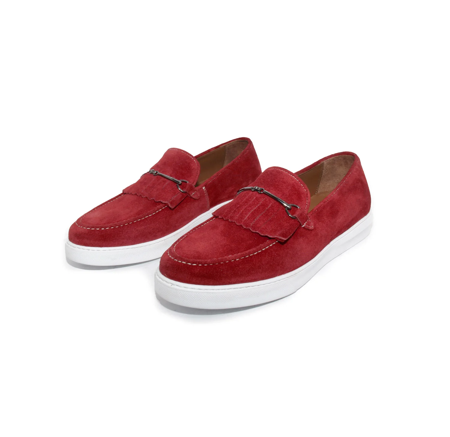 

Handmade Kiltie Loafers with Lightweight & Soft EVA Sole, Red Color Real Cow Suede, Casual Shoes New Collection Spring 2021