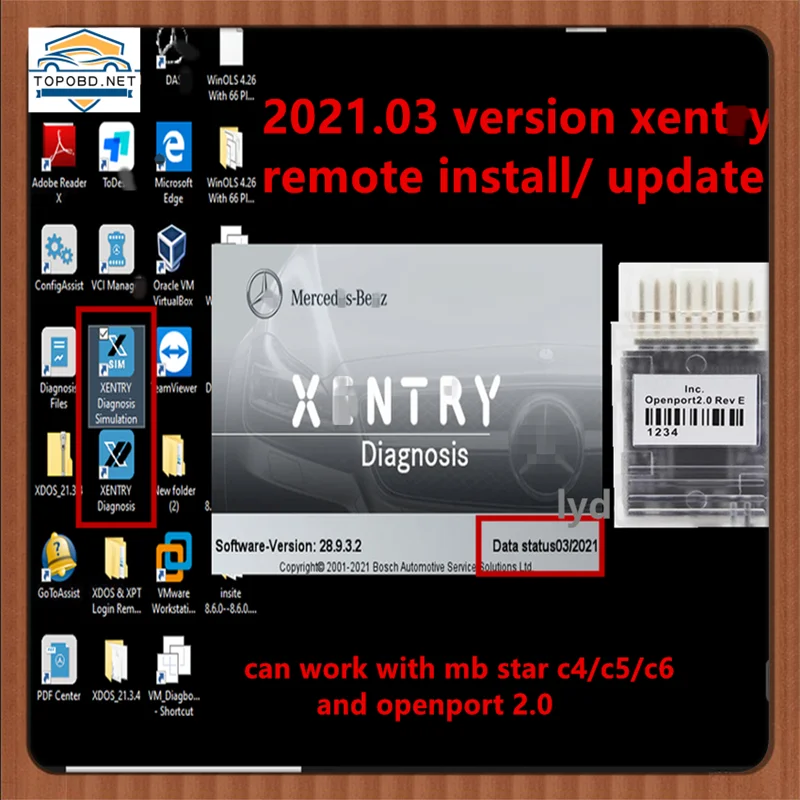 

Newest version 2021.03 xentry software install and activation remotely can work with Diagnostic for C4/C5/C6 and openport 2.0