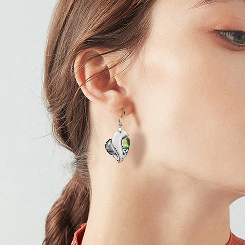 

Abalone Shell Dangle Titanium Earrings for Women Girls Colorful Heart/Round/Rhombus/Rectangular/Teardrop Shaped Drop Earrings