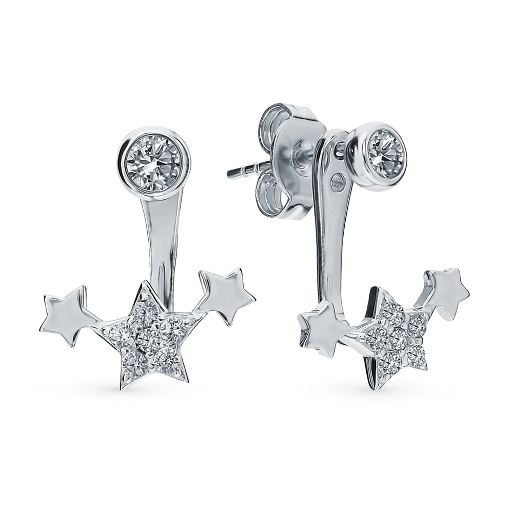 Серебряные серьги с фианитами SUNLIGHT проба 925|Серьги-гвоздики| |