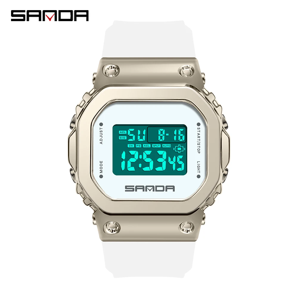 SANDA fashion electronic single movement small square women's watch waterproof sport belt Hand lamp function table