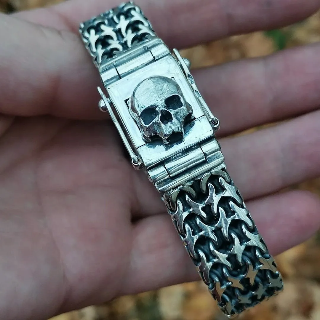 Серебряный браслет Череп / 100 гр серебро 925 пробы плетение Двойной рамзес