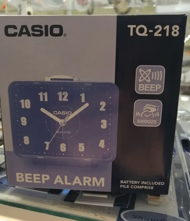 Будильник Casio TQ-218 2TF Светоотражающие цифры и стрелки (светятся в темноте) |