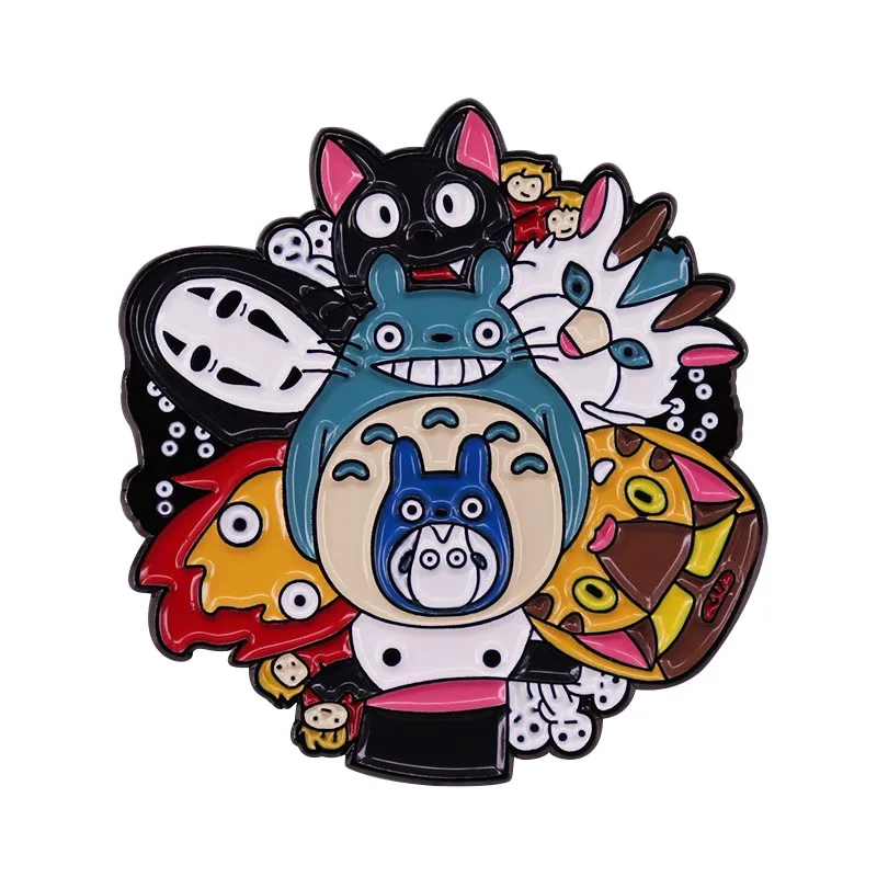 Cute Totoro Catbus Jiji Calcifer Turnip Head No Face Haku & Soot Sprites Ghibli Anime Spinning Brooch Badge