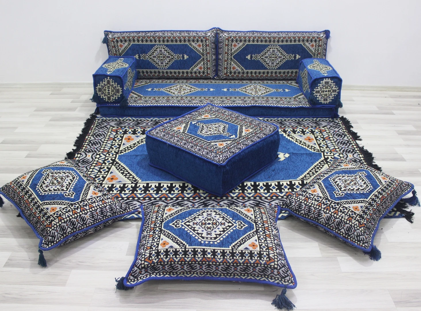 

Royal Blue Arabic Sofa Set, Floor Cushions, Seating Cushions, Moroccan Sofas, Arabic Majlis, Living Room Sectional, Arabic Diwan