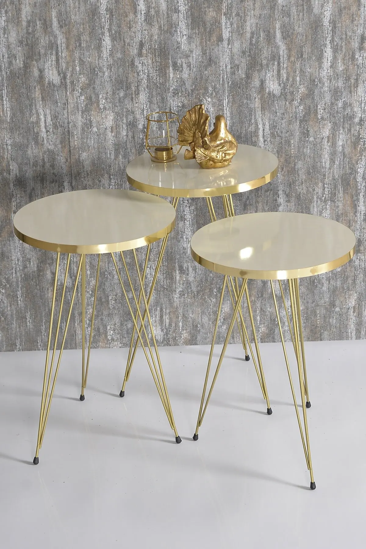 

3 Pieces Metal Legs Modern Nesting Table Gold Look Furniture Tea Coffee Service Table Round Living Room Commode 2021 New Season