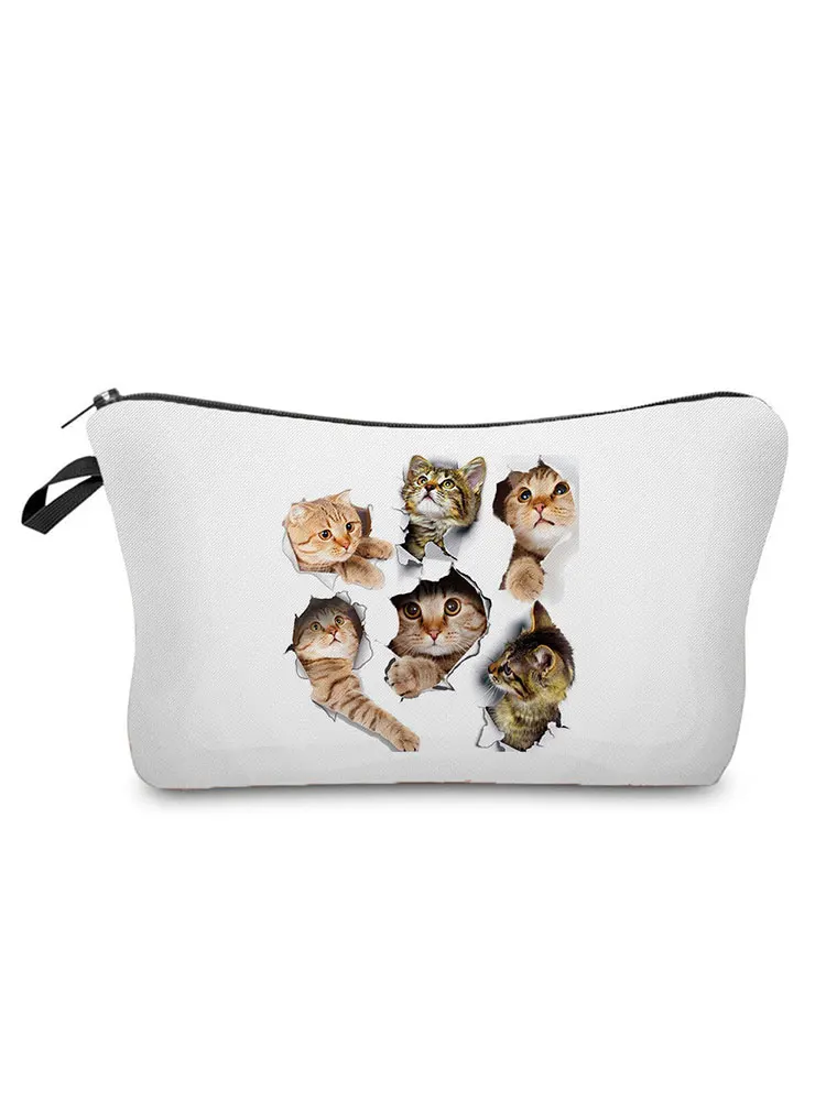 

3D Family Cat Pattern Print Cosmetic Bags Makeup Bag Women Travel New Fashion Makeup Bag Simple Portable Wash Bag Custom Pattern