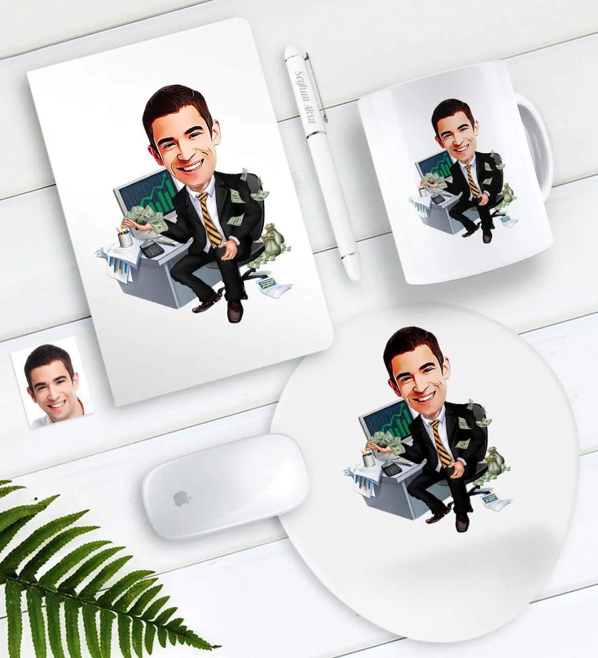 

Персонализированные Mr Banker Caricature ручка для записной книжки кружка коврик для мыши Seti-2