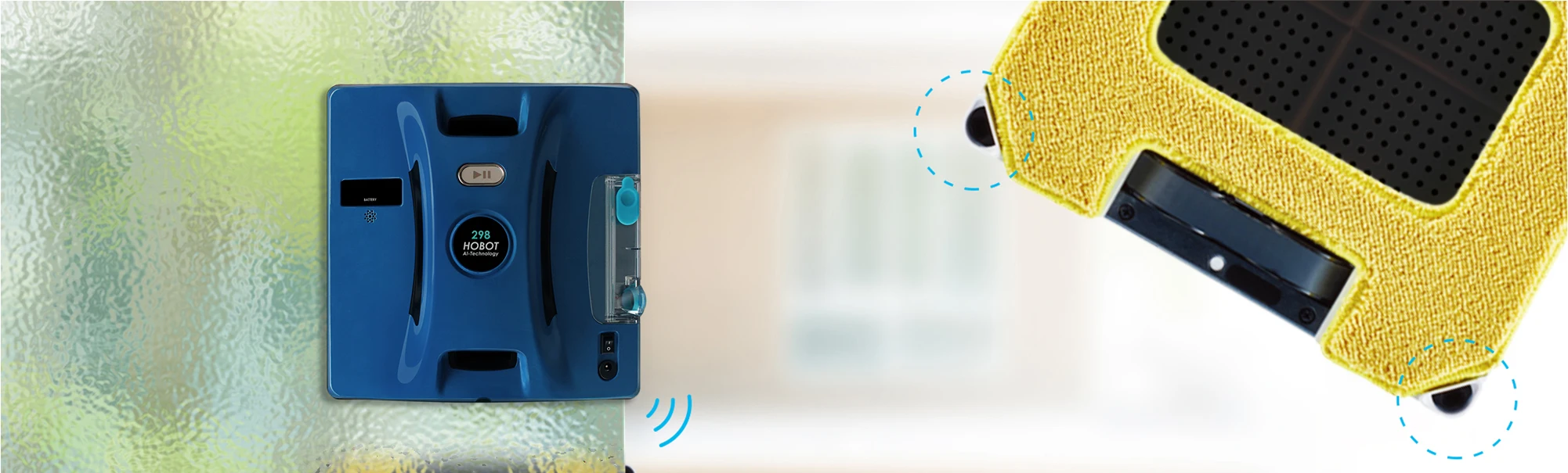 НОВИНКА! Робот для мытья окон HOBOT 298 Ultrasonic с распылителем и возможностью управления со смартфона, синий