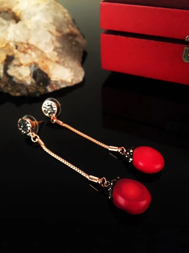 

Женские серьги Dr Stone KRB11, розовое золото с коралловым камнем, покрытые розовым золотом, 373144648