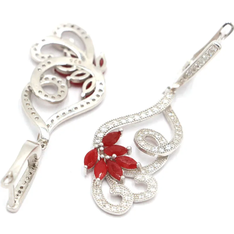 Серьги женские из серебра 7 85 пробы с натуральным красным рубином и танзанитом 49