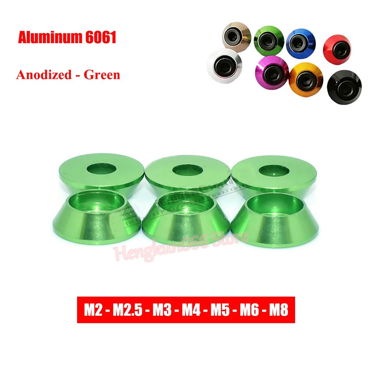 

Aluminum Cap Head Washer M2 M2.5 M3 M4 M5 M6 M8 Anodized - Green Aluminum Cone Washers Gasket for Hex Socket Cap Head Screw
